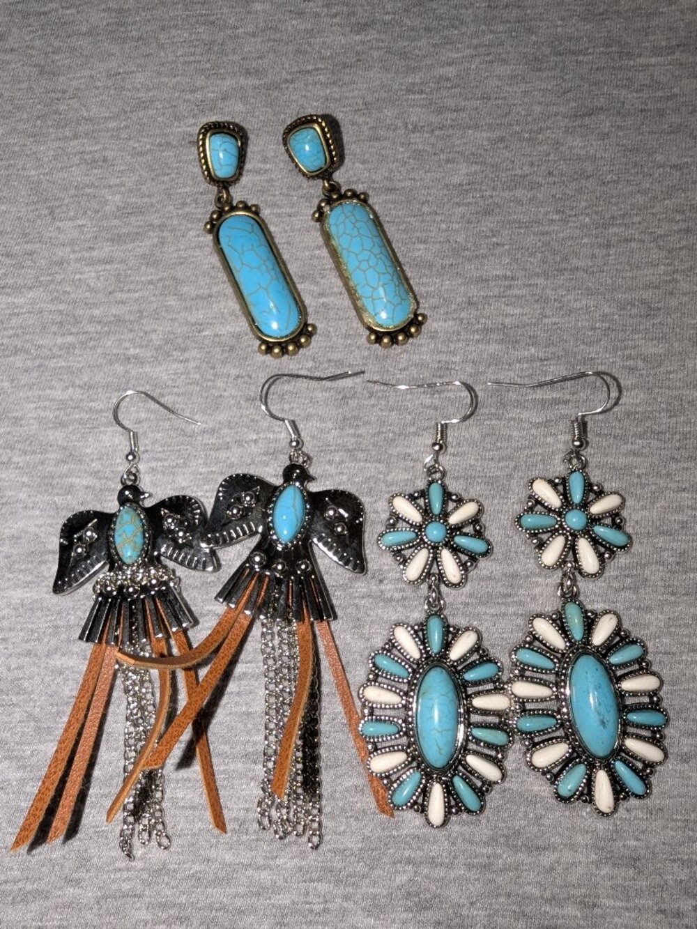 3 Pair of Turquoise Colored Earrings 6848